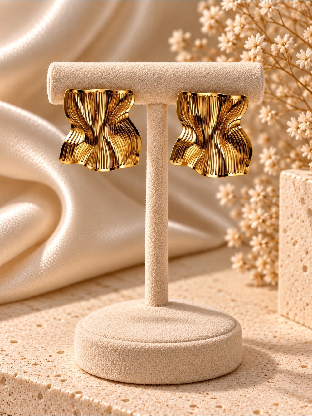 Gold Textured Wave Earrings